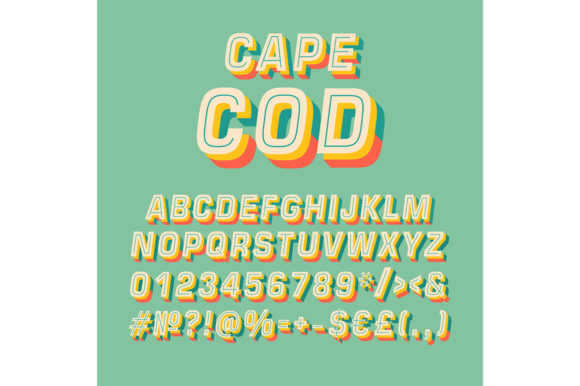 Cape Cod Vintage 3d Vector Alphabet Set for Graphics and Print Templates