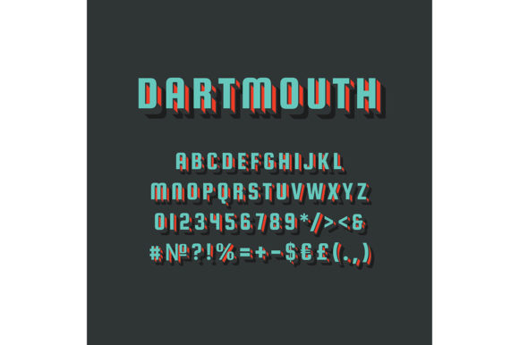 Dartmouth Vintage 3d Vector Alphabet Set for Graphics & Print Templates