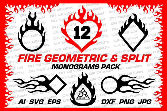 Fire Geometric and Split Monograms Pack for Graphics & Illustrations