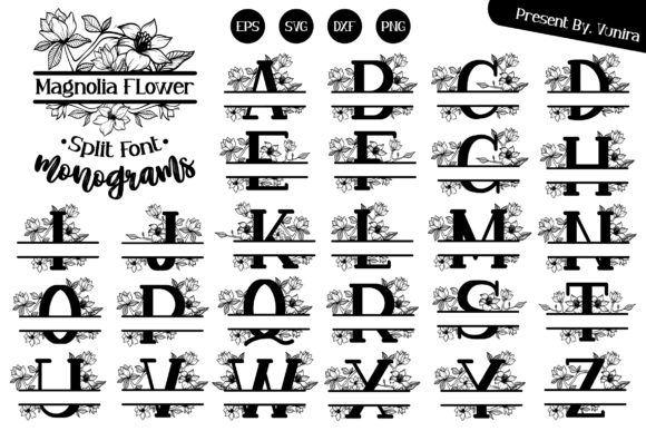 Magnolia Split Font Monogram for Graphics and Crafts